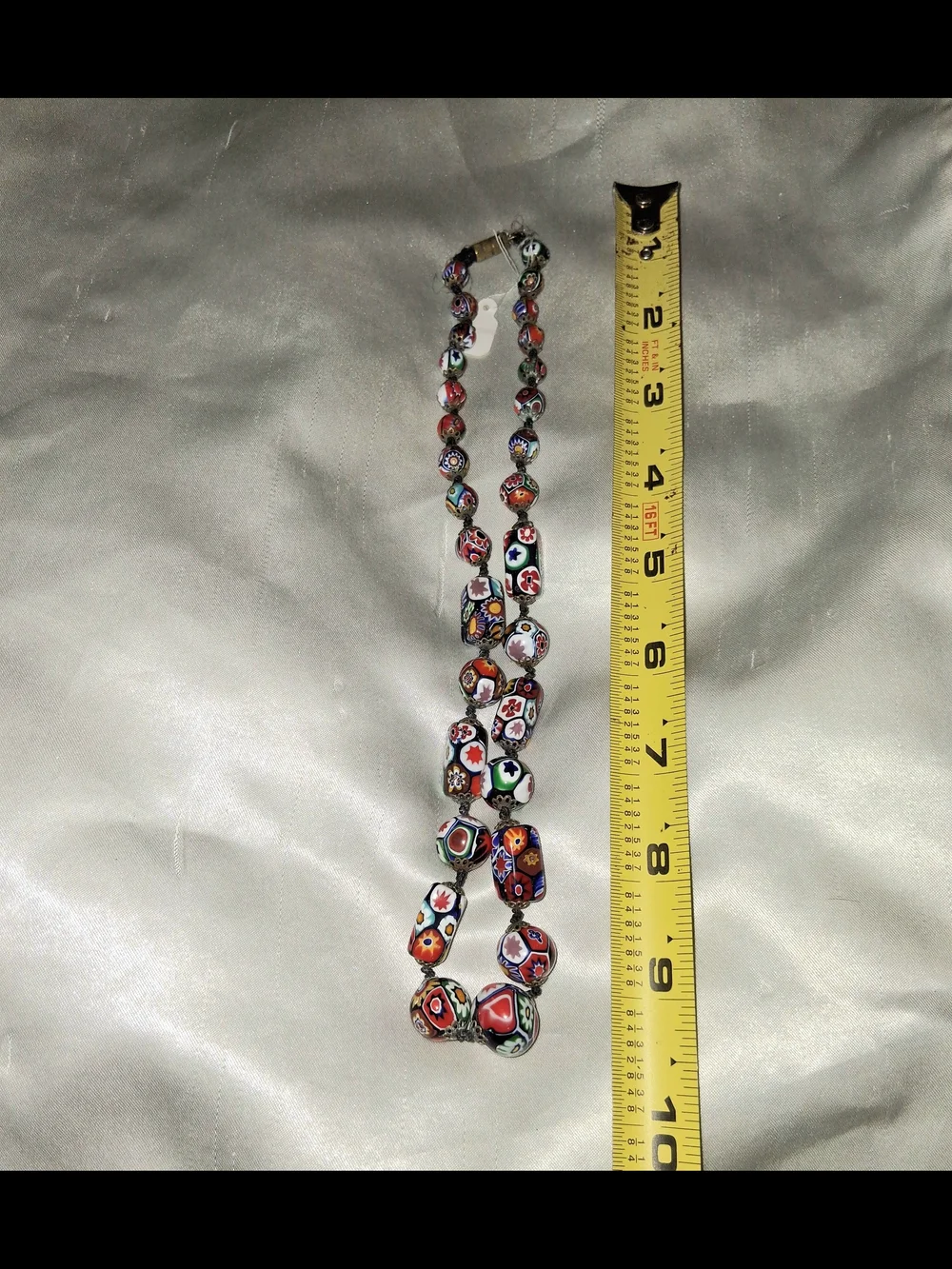 Vtg Handknotted Multicolor Millefiori Glass Bead Necklace - Picture 5 of 11